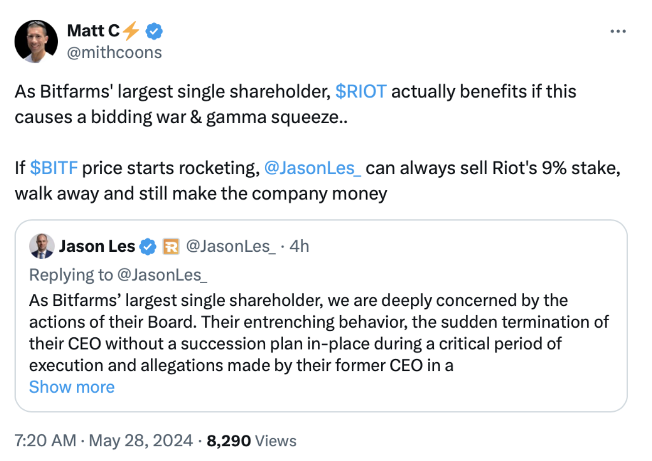 Bitfarms, Riot settle dispute with board changes