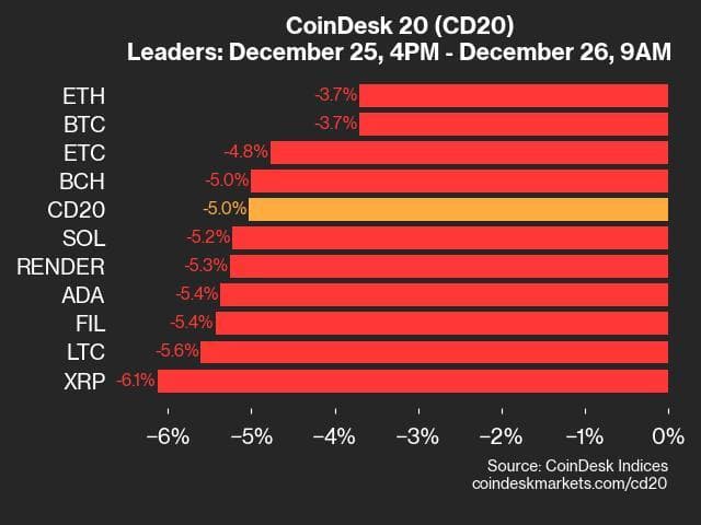 9am CoinDesk 20 Update for 2024-12-26: leaders chart