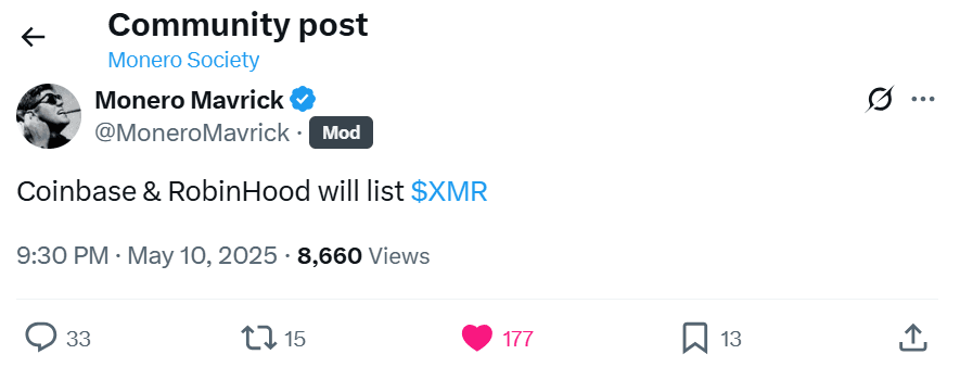 XMR rumors on X.