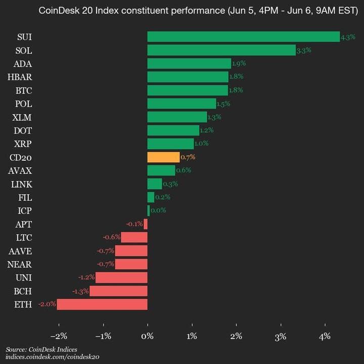 9am CoinDesk 20 Update for 2025-06-06: vertical chart