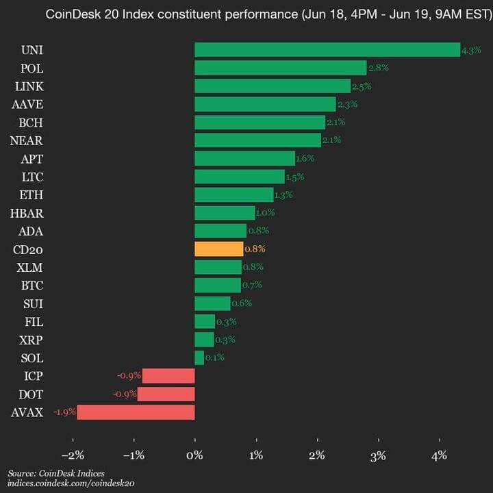 9am CoinDesk 20 Update for 2025-06-19: vertical chart