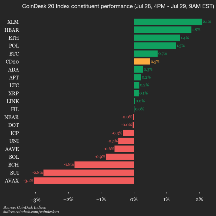 9am CoinDesk 20 Update for 2025-07-29: vertical