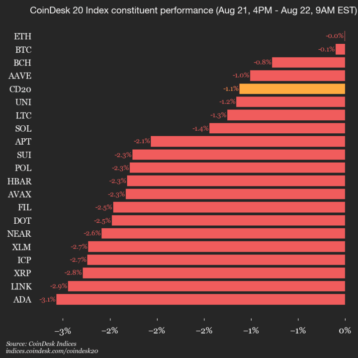 9am CoinDesk 20 Update for 2025-08-22: vertical