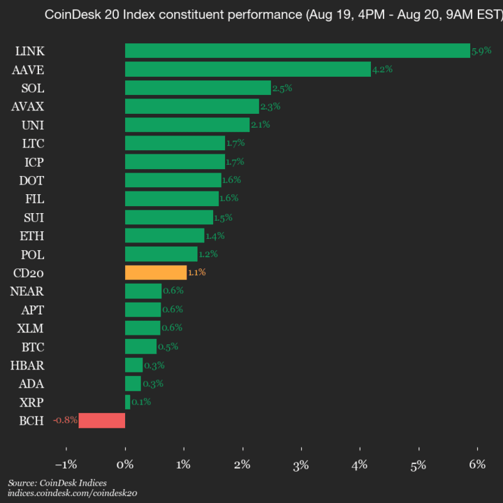 9am CoinDesk 20 Update for 2025-08-20: vertical